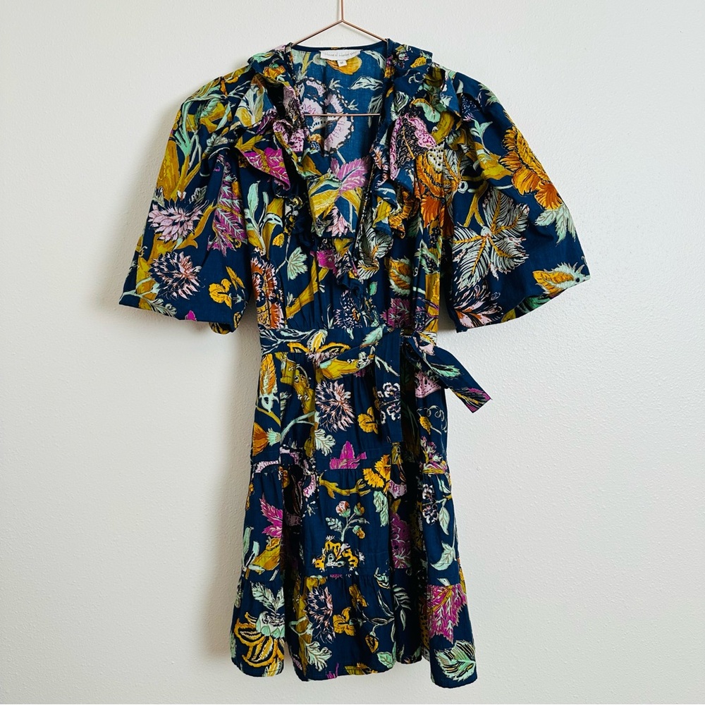 House of Harlow 1960 Mini Floral Wrap Dress Boho Ruffle Puff Sleeve - Picture 7 of 12